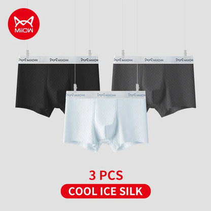 MiiOW 3Pcs Men's Breathable Boxers - Ice Silk Antibacterial Underwear with Cool Breathable Mesh