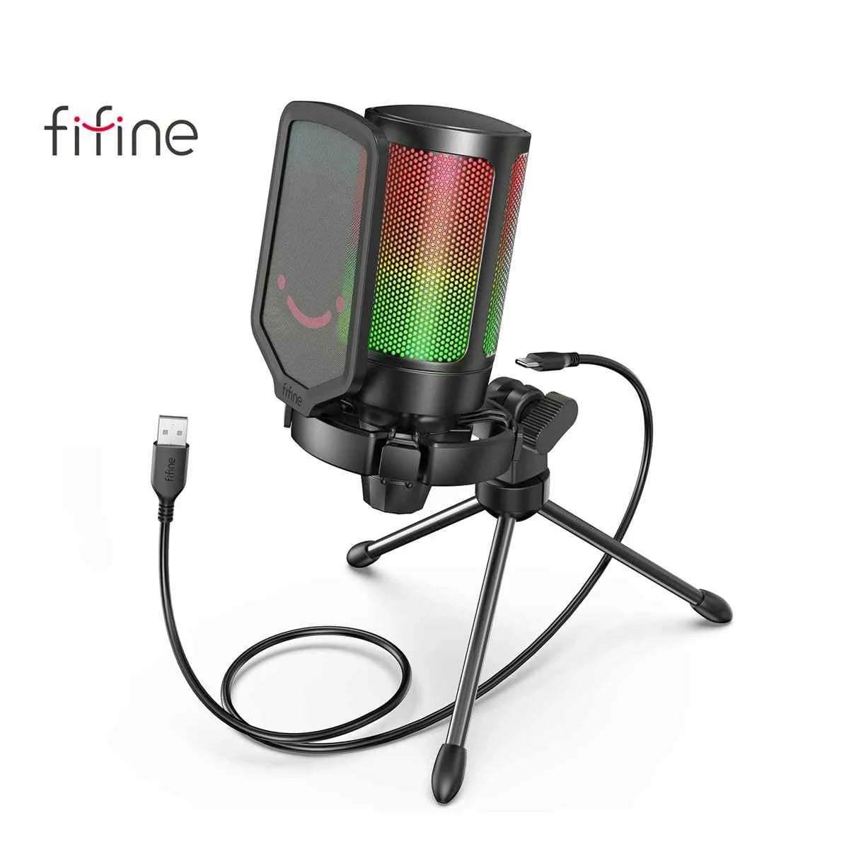 FIFINE Ampligame USB Microphone for Gaming Streaming with Pop Filter Shock Mount&Gain Control,Multi Compatible,for PC/PS4/5 -A6V