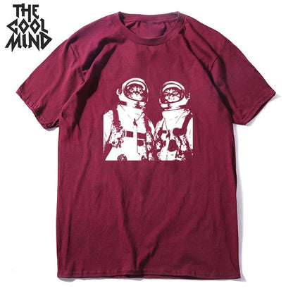 COOLMIND MO0167 Space Cat Graphic Cotton Tee