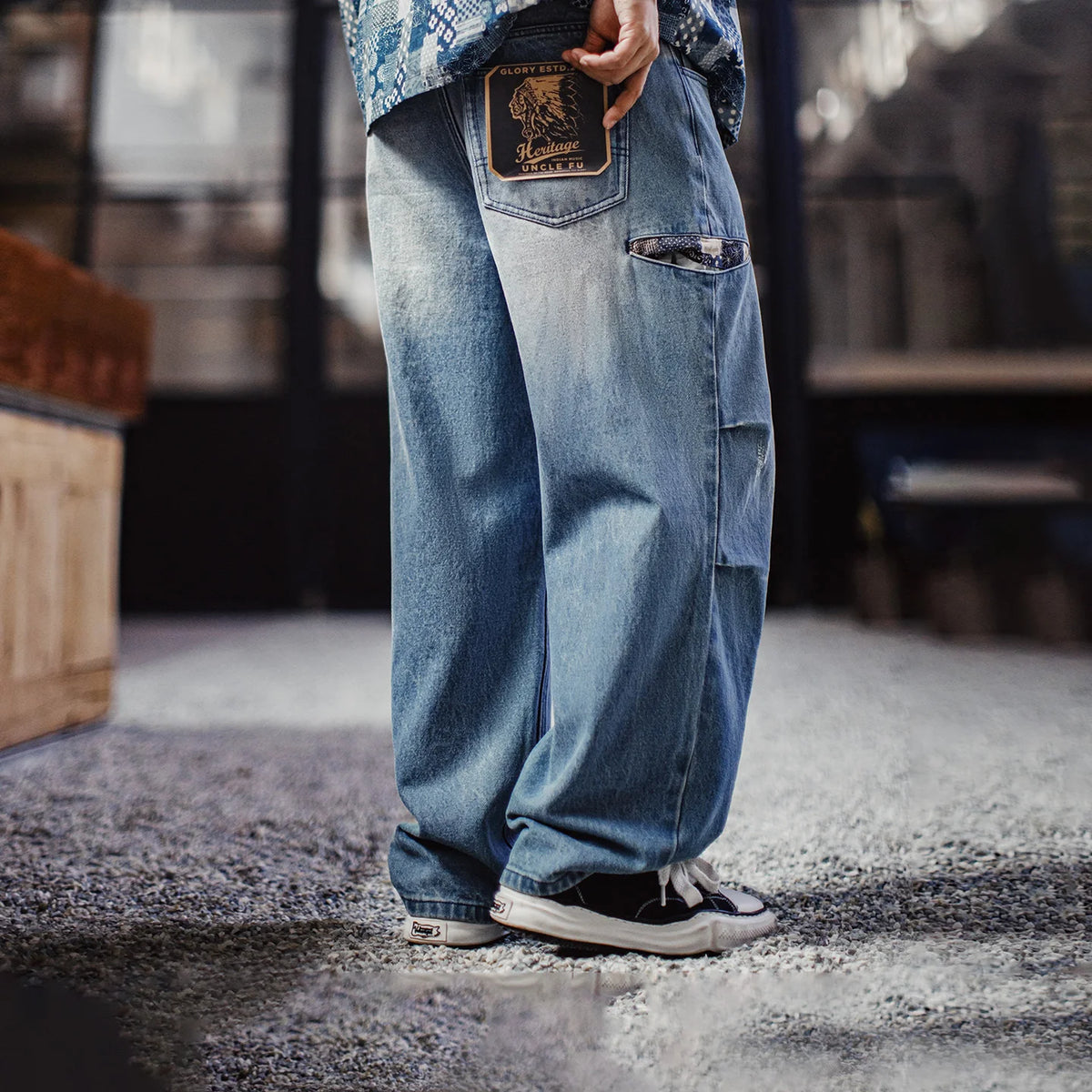 Maden Men‘s Vintage Boro Patchwork Parachute Jeans