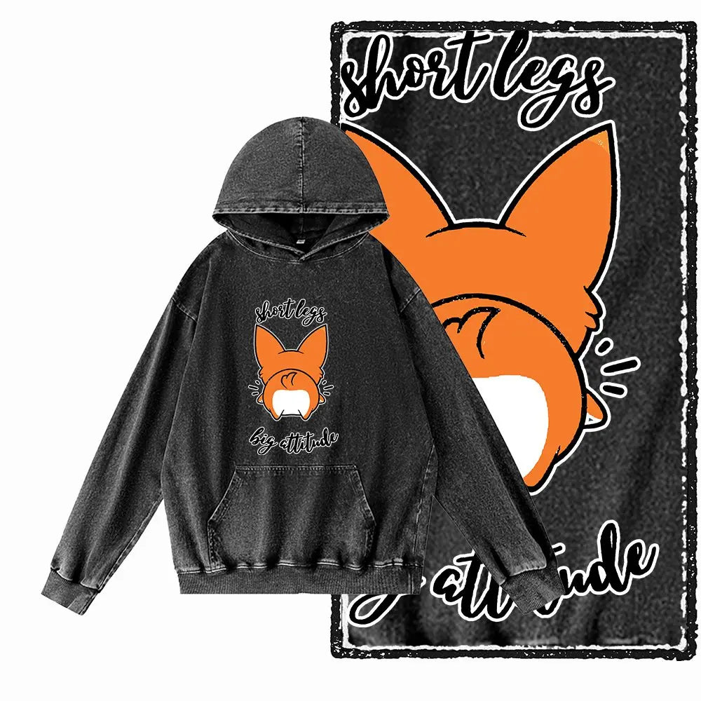 Vintage Dog Graphic Acid-Washed Black Hoodie