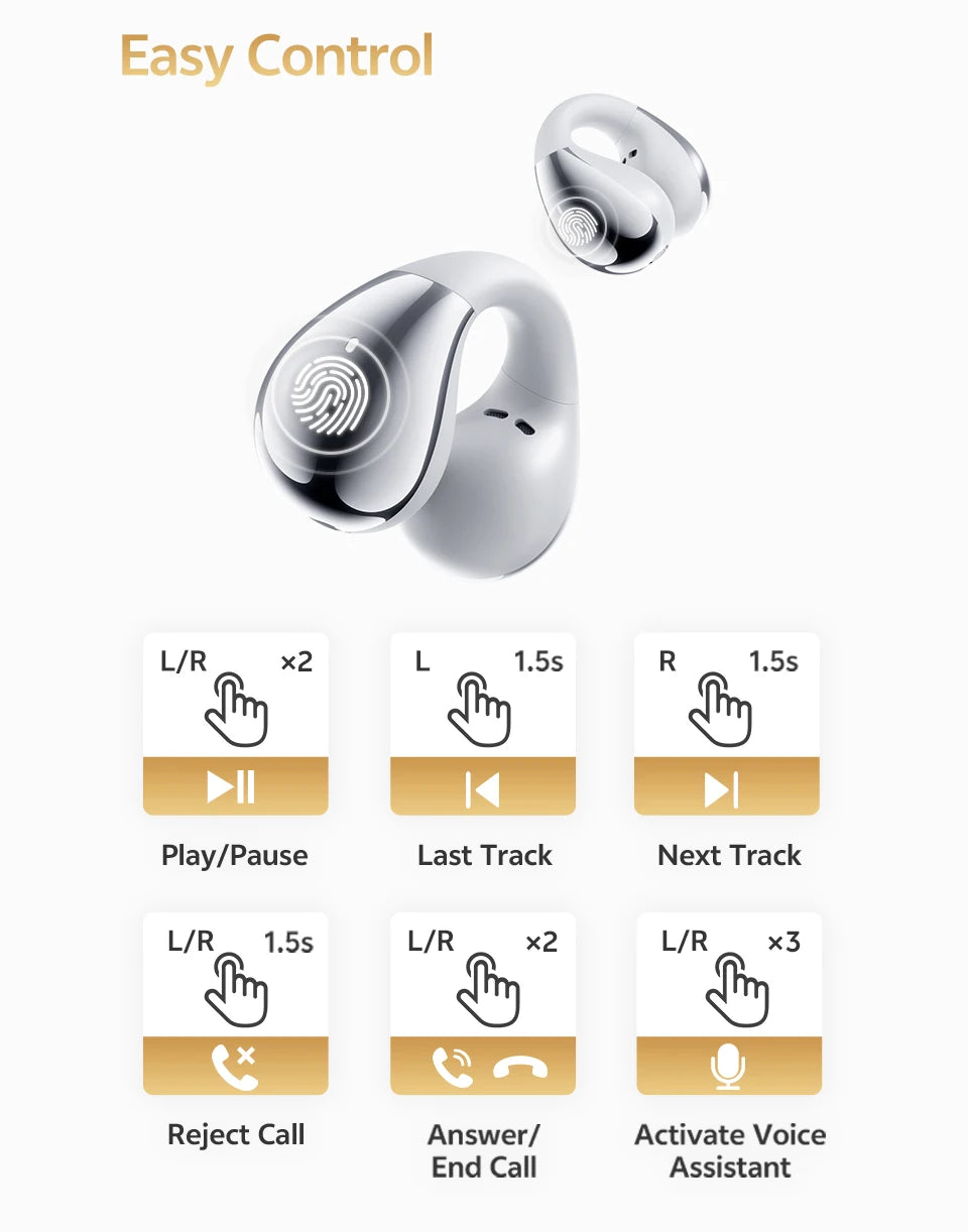 QCY Crossky C30S Wireless Earphones - Hi-Res LDAC Open Ear Clip-On Bluetooth 6.0 Sports Headphones with 40H Battery Life