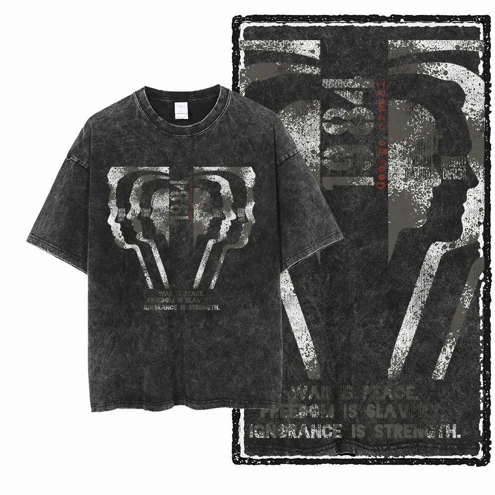 G02 Exclusive 100% Cotton Big Size 1984 Graphic Men T-shirt | Acid Washed Streetwear Cool Vintage O-neck Men's Tee Tshirt