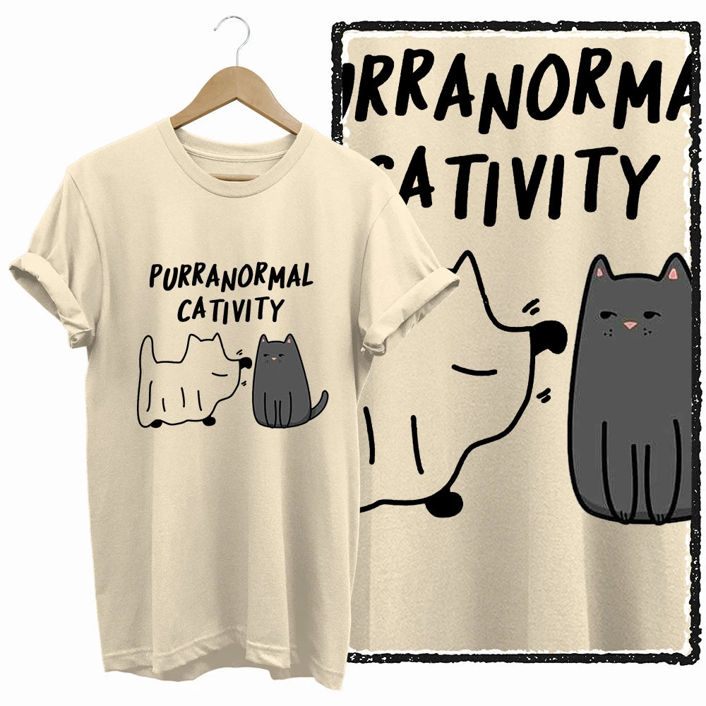 COOLMIND Beige Cat Graphic T-Shirt | Women's Relaxed Fit