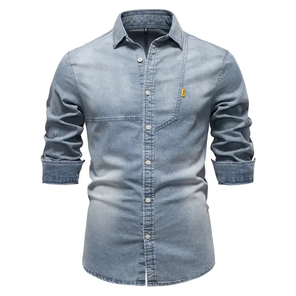 AIOPESON Men's Cotton Denim Slim Fit Shirts - ShopHub