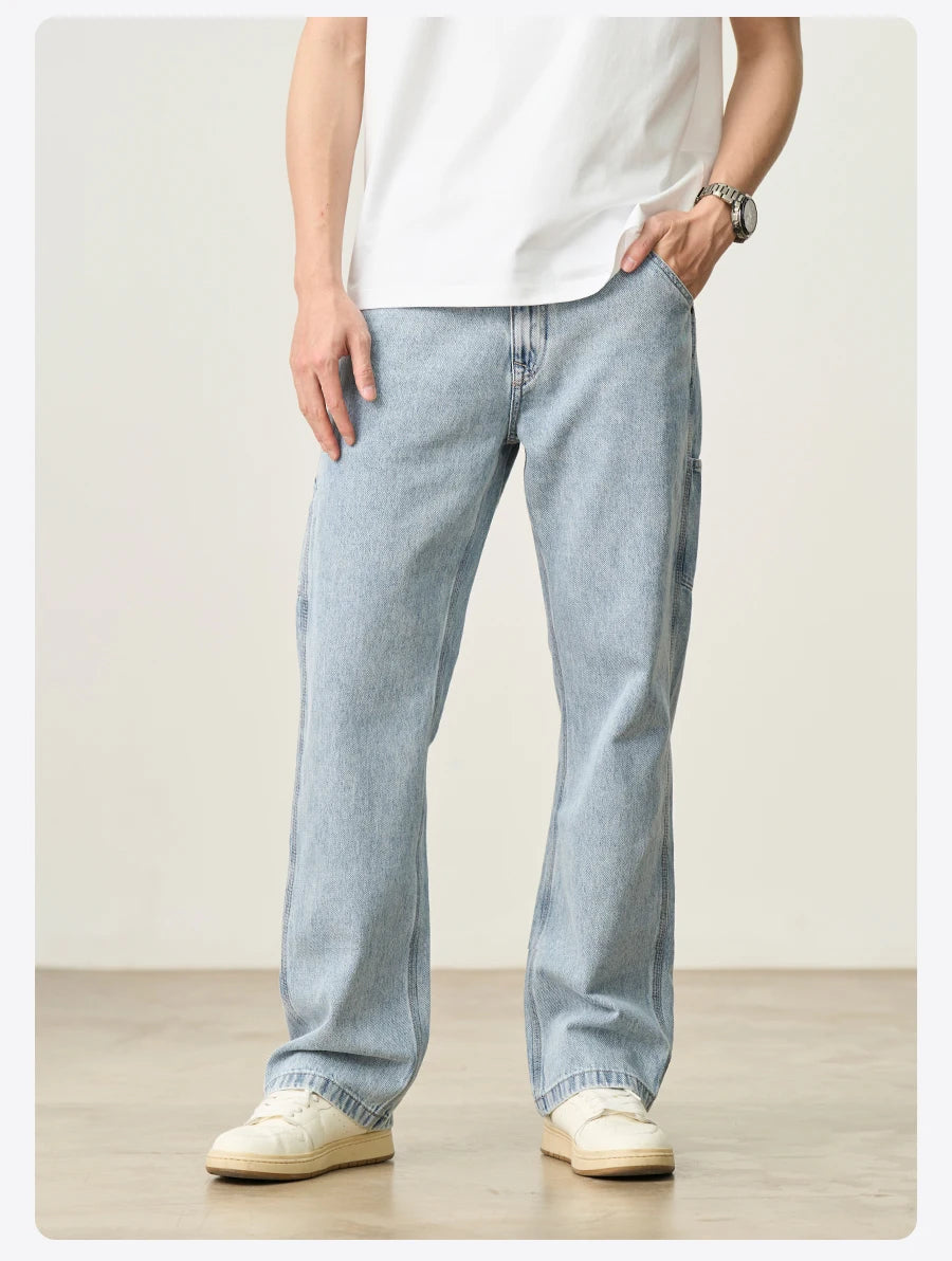SIMWOOD 2026 Spring Summer New Loose Relax Logging Jeans Men 11oz Fabric Cargo Denim Trousers