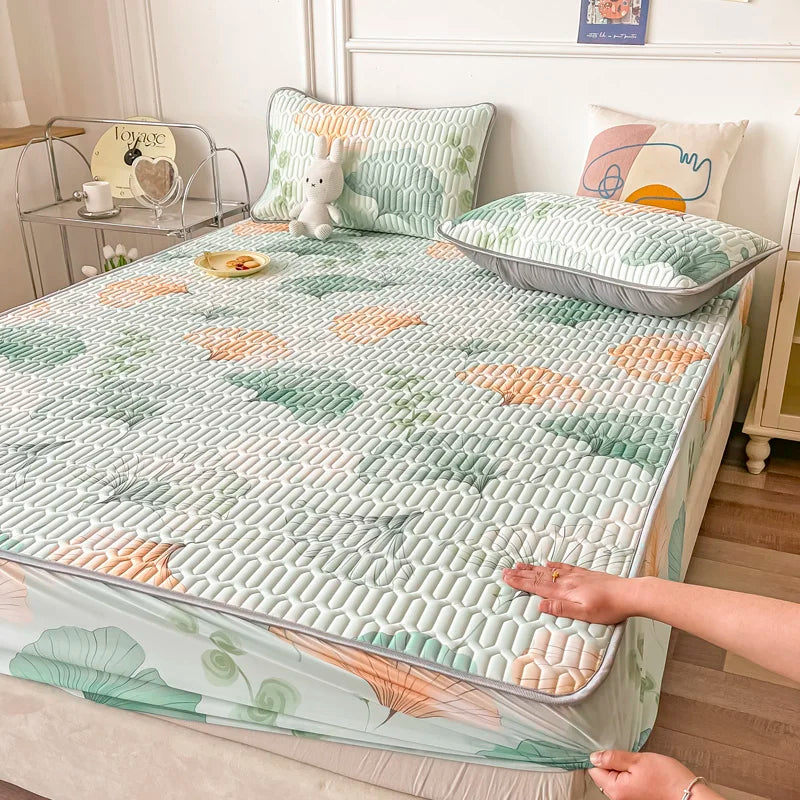Cooling summer bed mattress pad and pillowcase set by ShopHub NZ, designed for enhanced sleep comfort and temperature regulation.