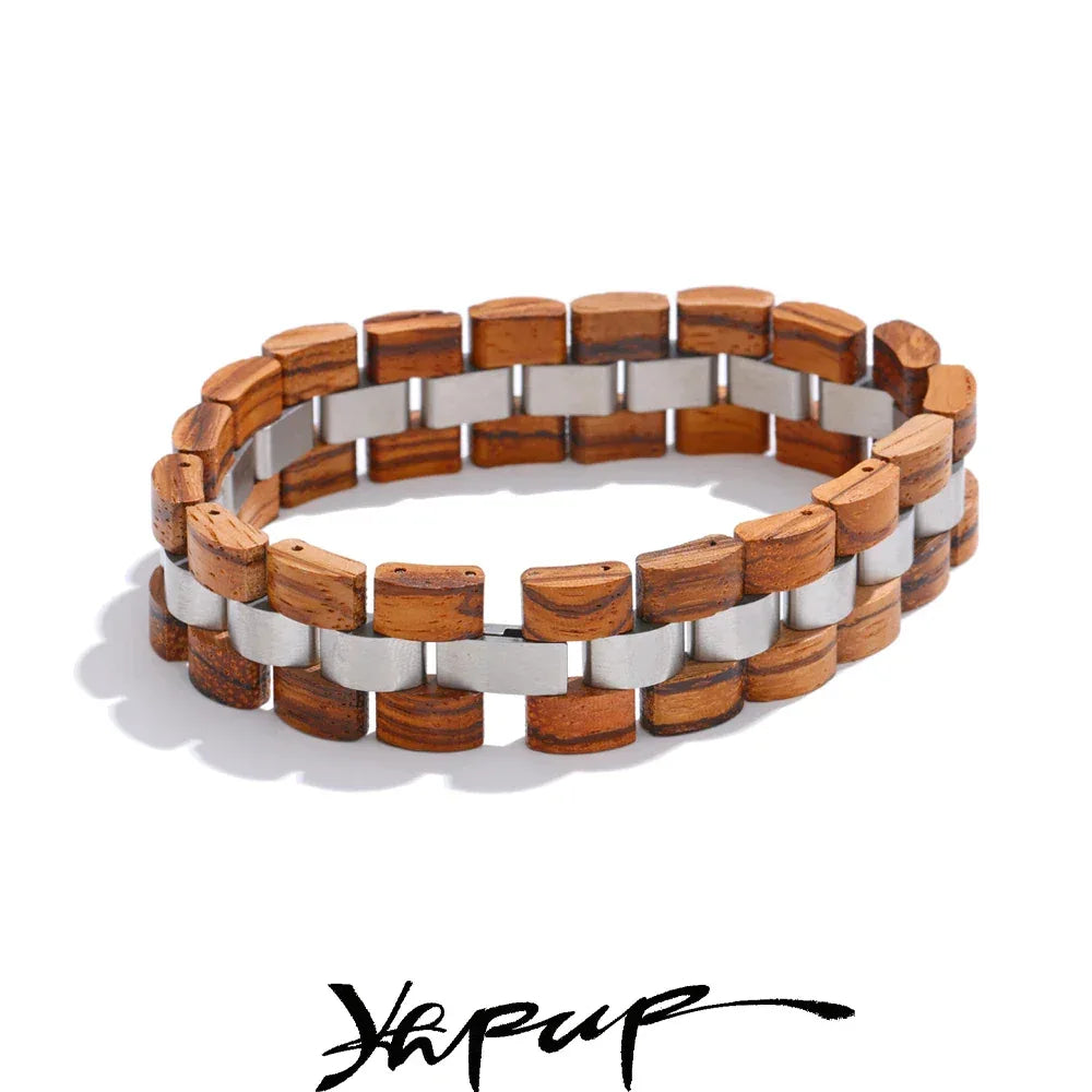 22cm Men's Natural Wood Chain Wide Bracelet - ShopHub