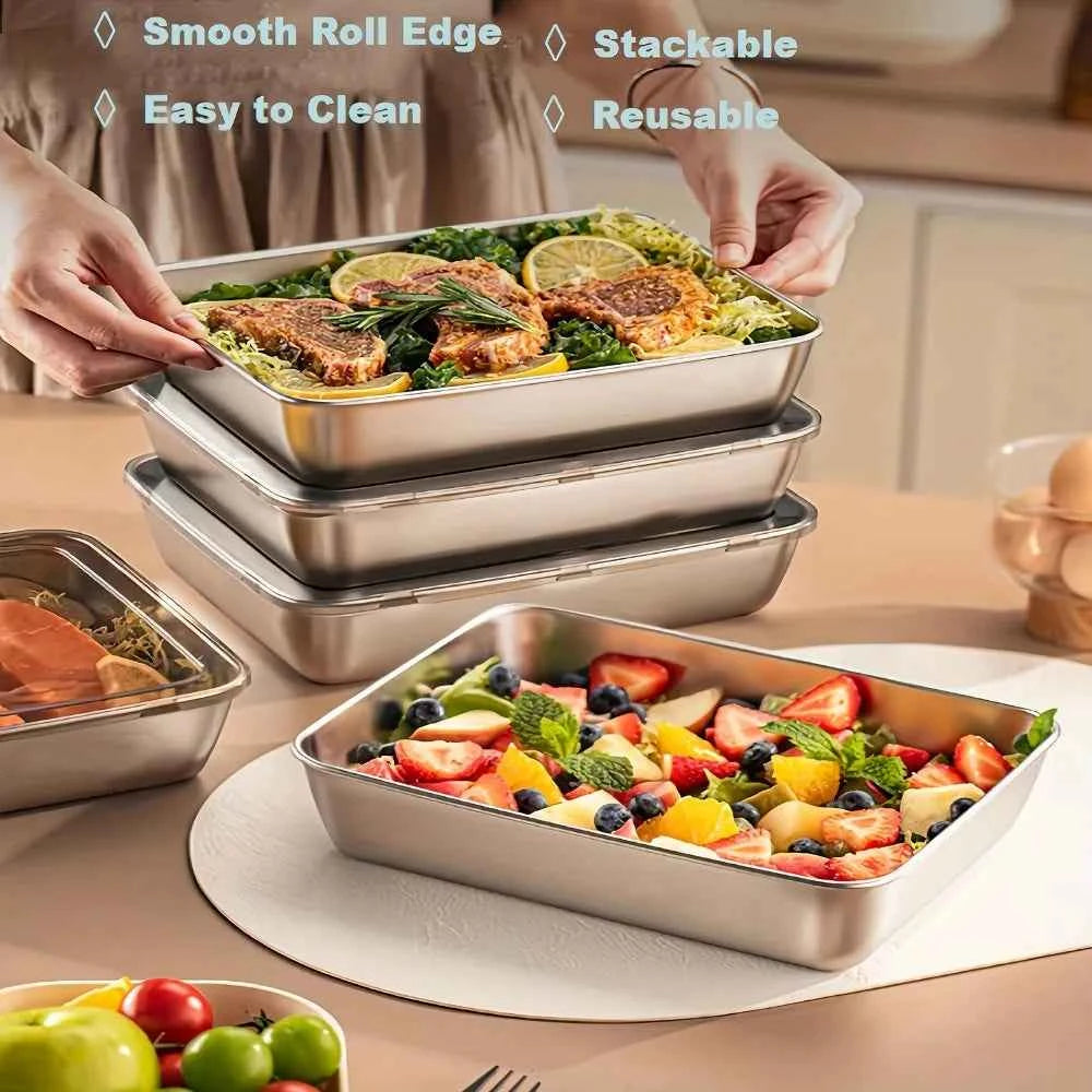 1/2/3/4/5/6Pcs Stainless Steel Food Containers, Kitchens Accessories, Holds Knifes, Stackable Kitchen Storage with Lids