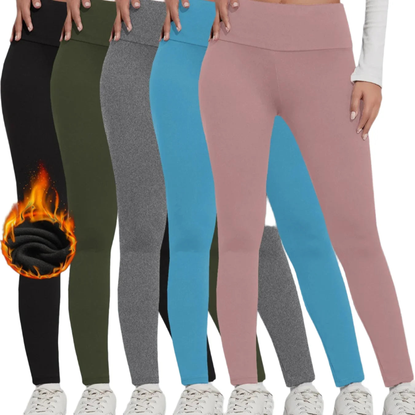 Women's Fleece-Lined Thermal Leggings – High-Waisted (5-Pack) Habicare