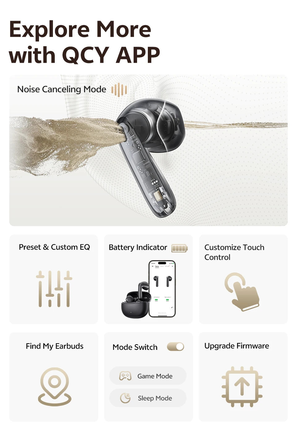 QCY AilyBuds E50 Wireless Earbuds with Bluetooth 6.0, Spatial Sound, 11mm Drivers, In-Ear Detection, HT11 Bass Boost, and 40H Playtime - ShopHub
