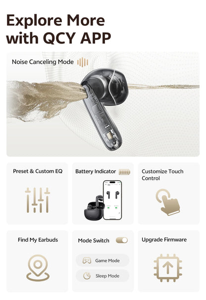 QCY AilyBuds E50 Wireless Earbuds with Bluetooth 6.0, Spatial Sound, 11mm Drivers, In-Ear Detection, HT11 Bass Boost, and 40H Playtime - ShopHub