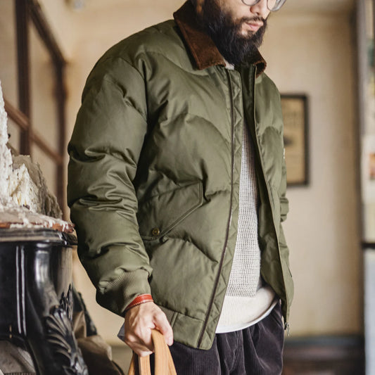 MADEN Corduroy-Collar Quilted Bomber Jacket