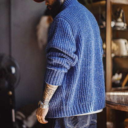 MADEN Blue High-Neck Zip Cardigan