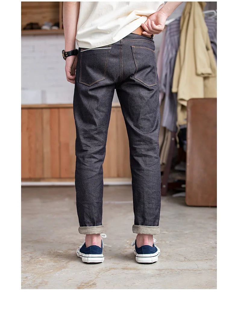 Maden Retro 11.6oz Cotton Selvedge Raw Denim Jeans Tapered Regular Fit Jeans with Zipper Fly High Quality Versatile Men's Pants