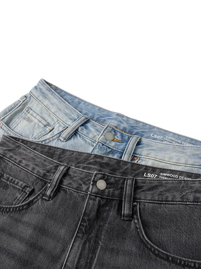 SIMWOOD 2026 Autumn Winter New Loose Straight 13oz 100% Cotton Fabric Jeans Men Washed Vintage Classical Denim Trousers
