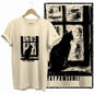 COOLMIND 100% Cotton Beige Cat Print Exclusive Graphic Women T Shirt Big Size Loose Cotton Cat Lover Women T Shirt Lovely Cat Te