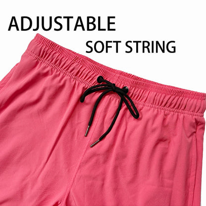 Men's DATIFER 2026 beach embroidery logo boardshorts with long lining, elastic waist, ideal for swimming and gym activities.