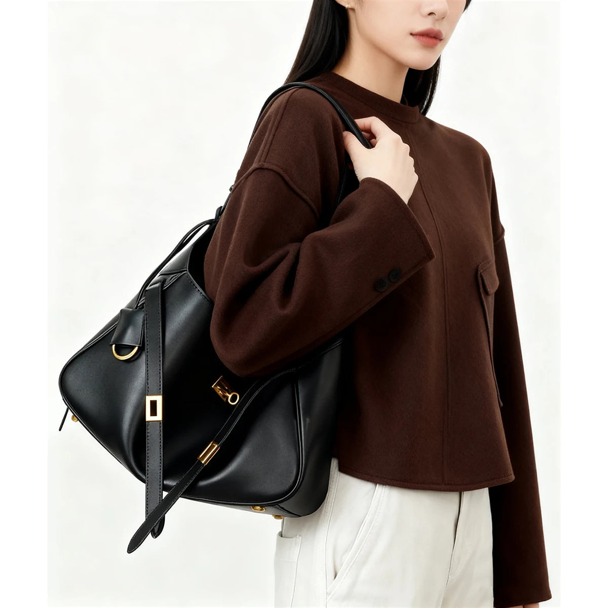 FOXER Women's Shoulder Bag Soft Artificial Leather Underarm Bag Large Capacity Lady Handbag Simple Daily Tote Bag Purse