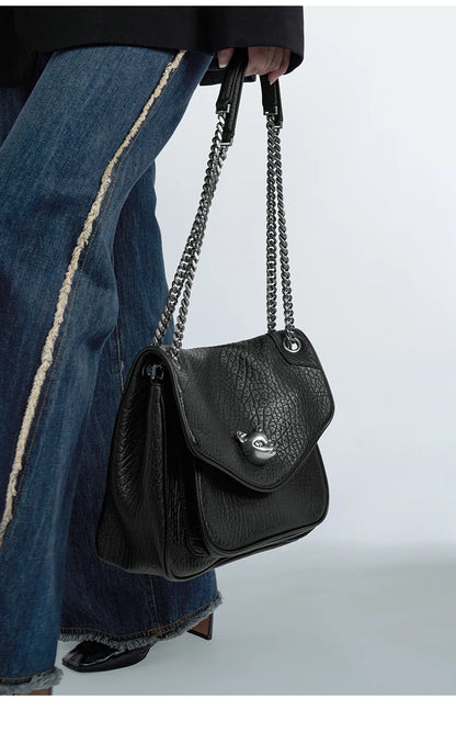 BAFELLI Chained Genuine Leather Satchel Bag