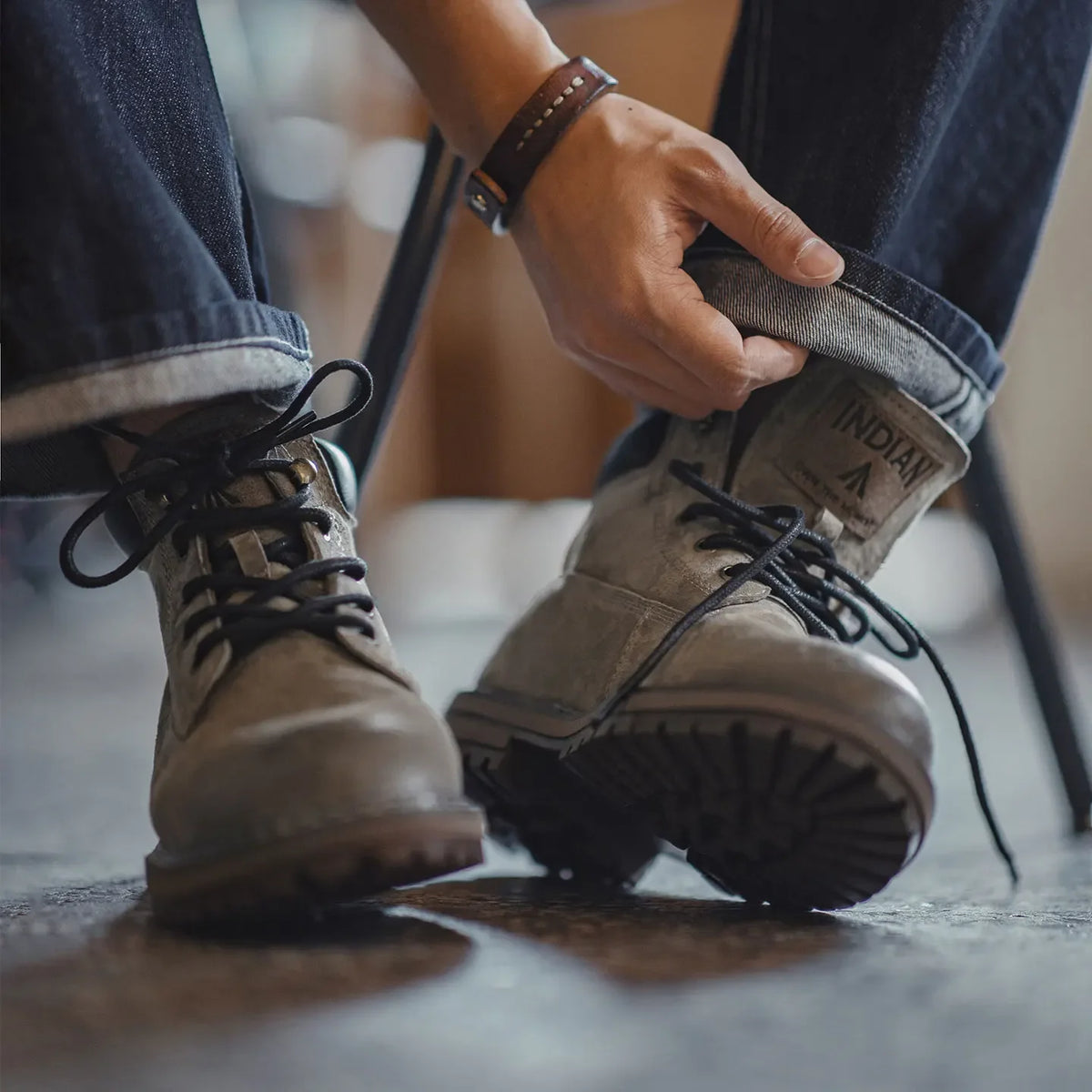 Maden Full Grain Pigskin Leather High Top Work Boots