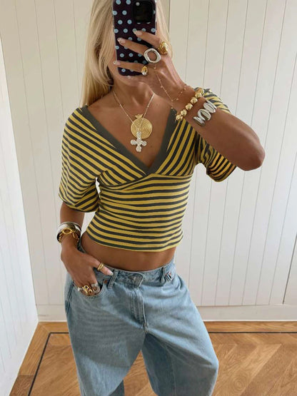 Kliou Striped Patchwork T-Shirt — Bold Summer Essential