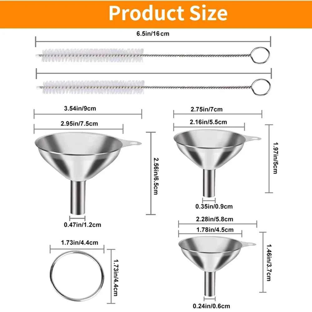 3/5pc Steel Kitchen Funnel Set-FoodGrade Essential Oil Spices Bottles,Small Metal w/Wide Mouth Easy Clean,Durable Tool