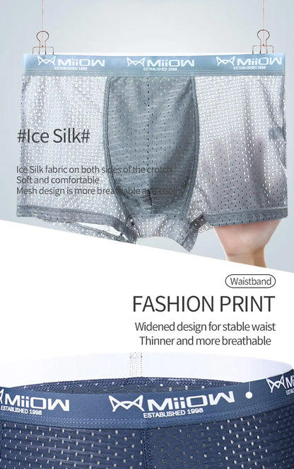 MiiOW Ice Silk Men Underwear - 3Pcs Sexy Mesh Breathable Boxer Shorts
