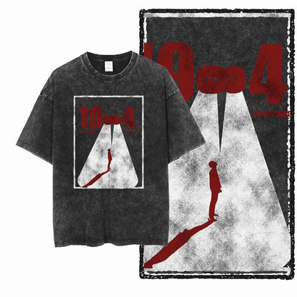 G02 Exclusive 100% Cotton Big Size 1984 Graphic Men T-shirt | Acid Washed Streetwear Cool Vintage O-neck Men's Tee Tshirt