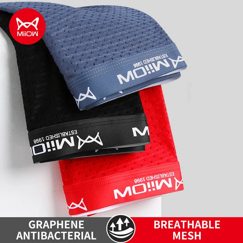 Ultimate Comfort: Men's Breathable Boxer Briefs - MiiOW 3Pcs Ice Silk Underwear