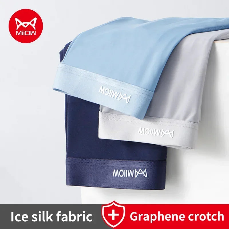 MiiOW 3Pcs Men's Antibacterial Boxers - Thin Ice Silk Graphene Underwear