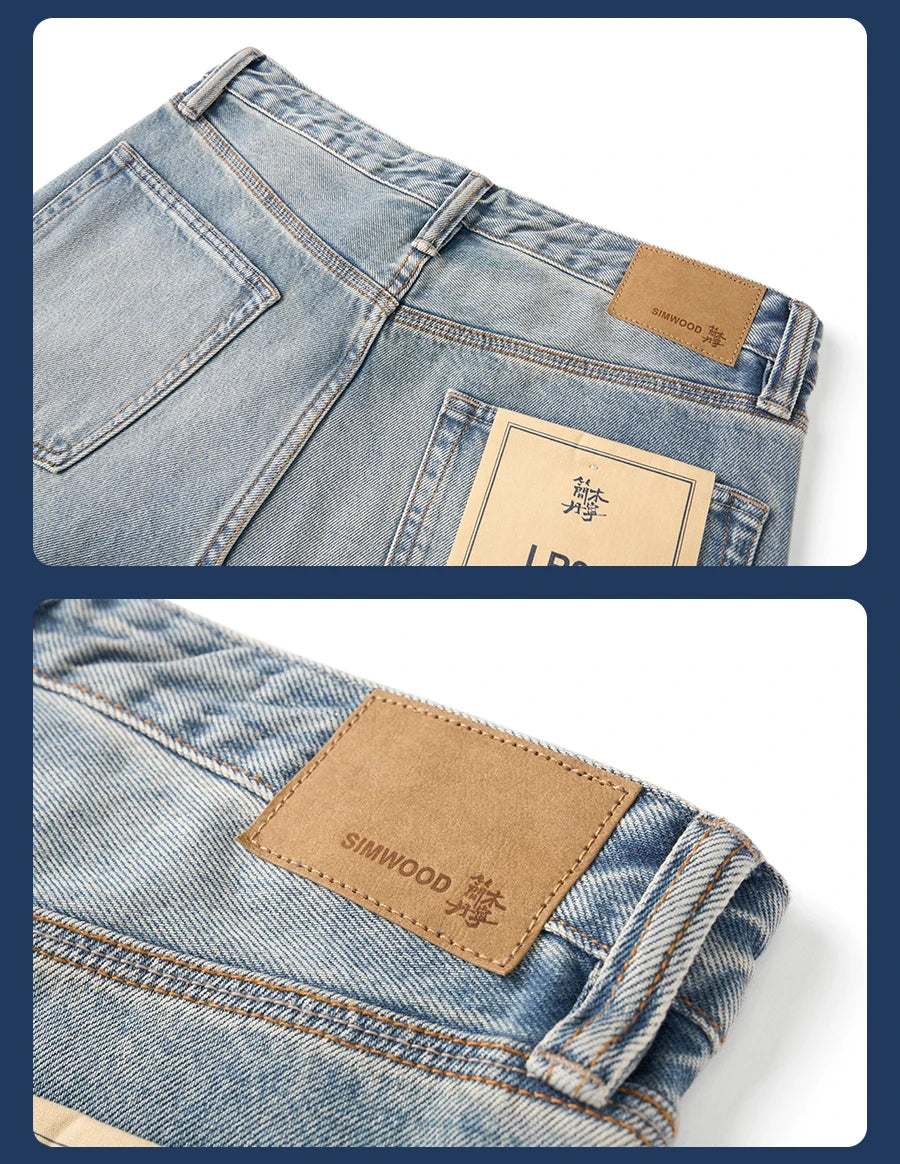 SIMWOOD High Standard 2026 Summer New Loose Relax 14oz Fabric Hole Ripped Jeans Men Vintage Streetwear Fashion Denim Pants