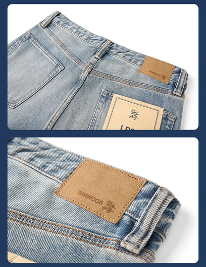 SIMWOOD High Standard 2026 Summer New Loose Relax 14oz Fabric Hole Ripped Jeans Men Vintage Streetwear Fashion Denim Pants