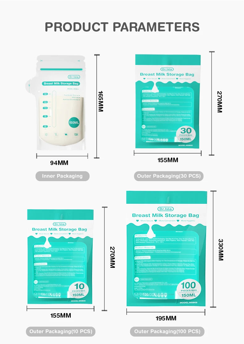 Dr.Isla Breast Milk Storage Bags — 100 Piece, 150ml Capacity