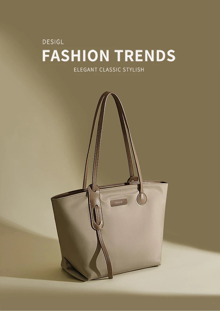 FOXER Women's Large Capacity Tote Bag Casual PU Leather Lady's Shoulder Bag Commute Travel Handbag All-match