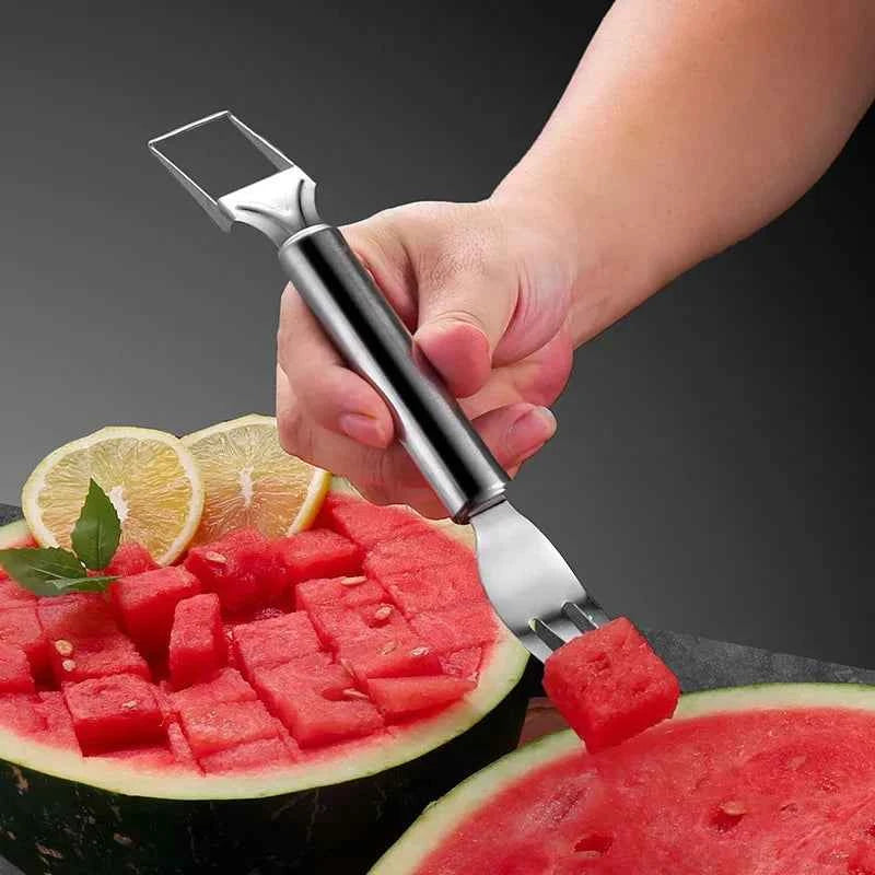 Stainless Steel Watermelon Cutter Tool, Dual Head Fruit Slicer for Melon & Fruits, Multi-Function Pulp Scooper Kitchen Gadget