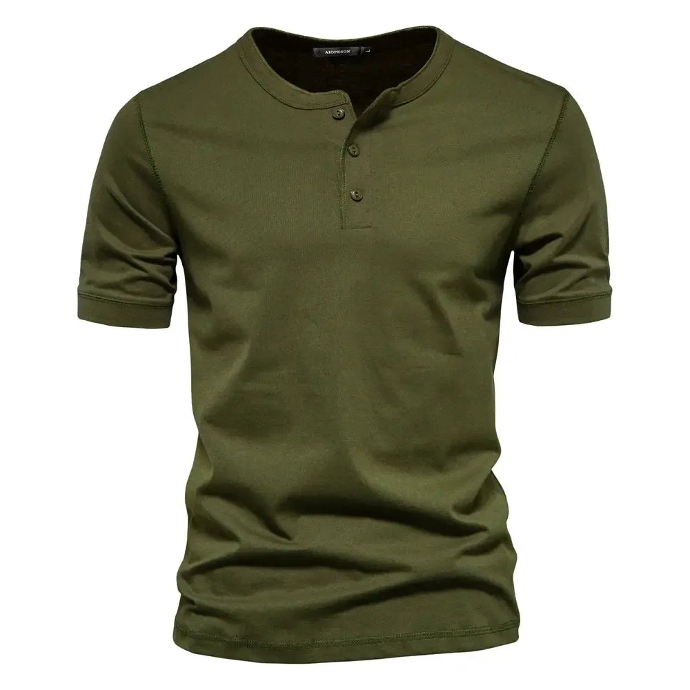 AIOPESON 100% Cotton Henley Collar T-Shirts - ShopHub