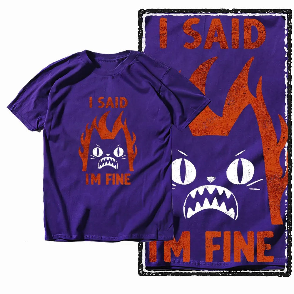 G49 Purple Big Size Cool 100% Cotton  Men's Cat Printed Graphic T-shirt |  Streetwear O-neck men's Tee Tshirt