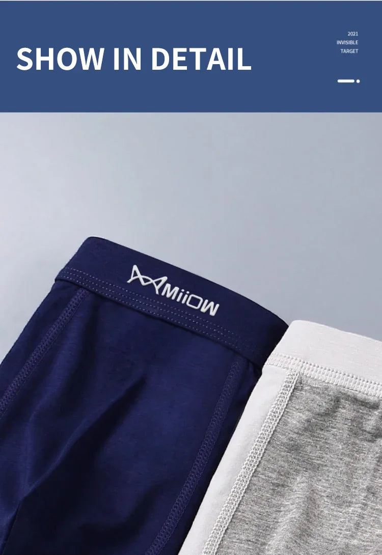 MiiOW 4Pcs Men's Breathable Cotton Underwear with Graphene Antibacterial Technology - Comfortable U Convex Bag Crotch Boxers