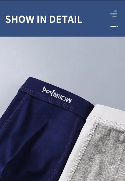 MiiOW 4Pcs Men's Breathable Cotton Underwear with Graphene Antibacterial Technology - Comfortable U Convex Bag Crotch Boxers