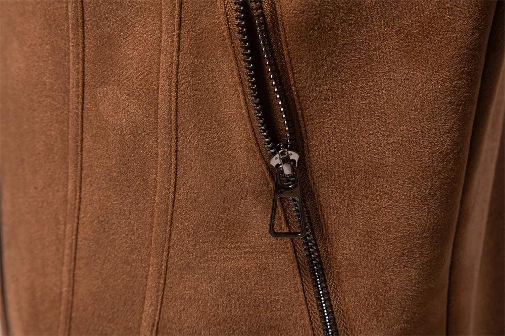 AIOPESON Men's Brown Suede Turn Down Collar Jackets - ShopHub