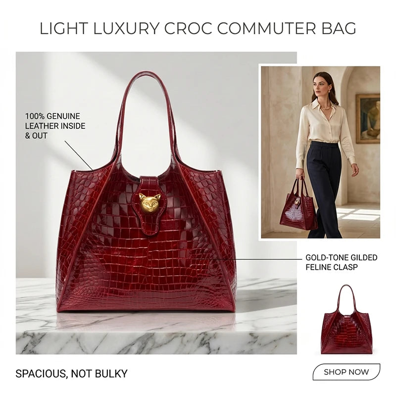 BAFELLI Full-Leather Crocodile-Pattern Large Tote Bag
