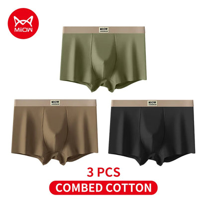 MiiOW 3Pcs Men's Cotton Underwear Antibacterial Breathable Crotch Soft Boxershorts