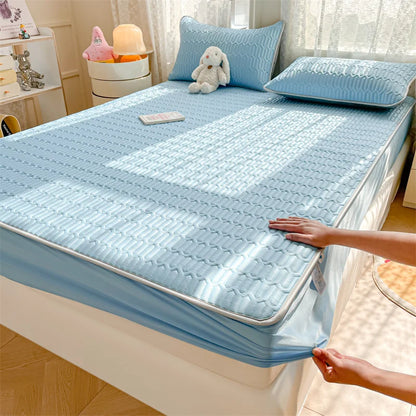 Cooling summer bed mat and pillowcase set from ShopHub NZ, designed to enhance sleep comfort with breathable, cooling fabric.
