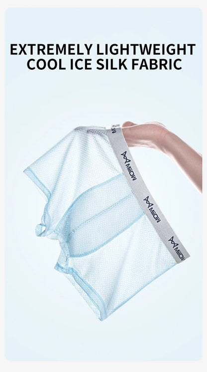 MiiOW Ice Silk Men's Underwear - 3Pcs Breathable Mesh Antibacterial Boxer Briefs