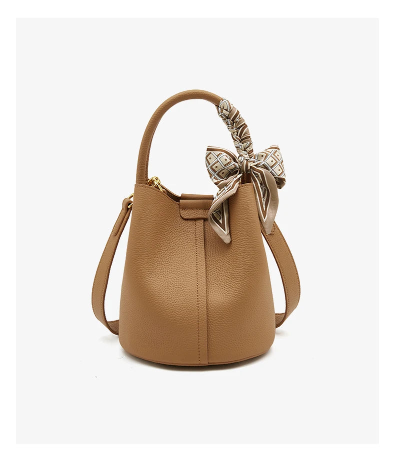 FOXER Women Shoulder Bag Crossbody Handbag Lady Genuine Leather+ Microfiber Fashion Bucket Bag Gift for Lover