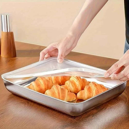 2-Piece Commercial 410 Stainless Steel Food Storage Box with Lids, Heavy Duty Stackable Kitchen Tray for Dumplings Meat