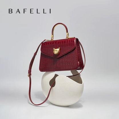 BAFELLI Crocodile-Pattern Leather Business Flap Bag