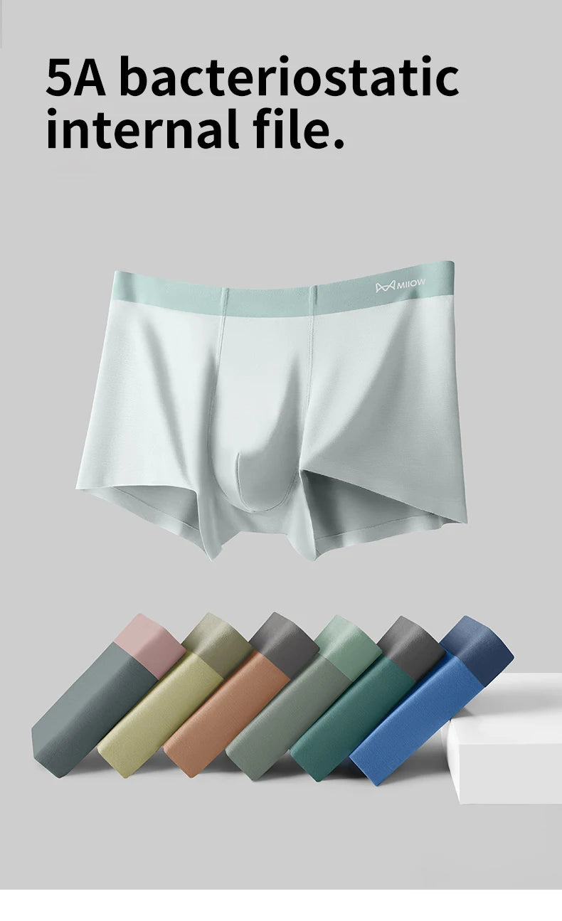 MiiOW 4Pcs Men's Silky Underwear Antibacterial Crotch Boxer Briefs