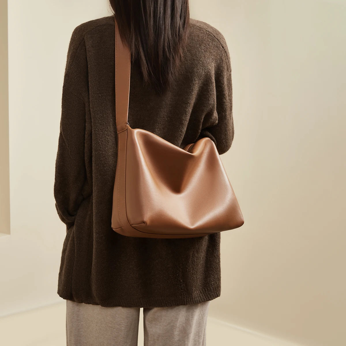 FOXER Large Soft Split Leather Shoulder Bag